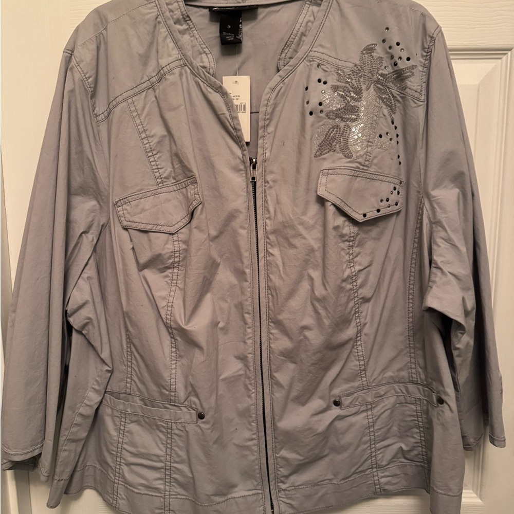 Lane Bryant Silver Utility Jacket with Embellishments